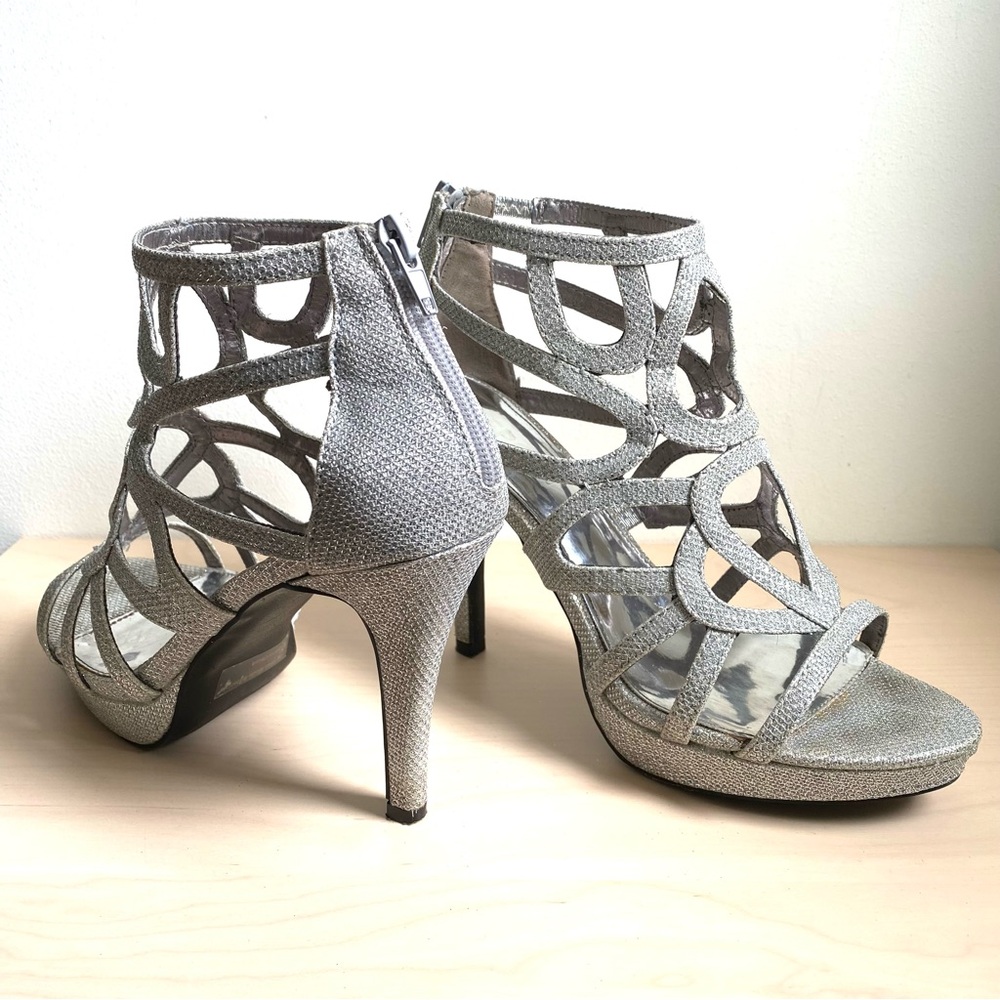 Report Rocko Caged Platform Heels - Silver Shimmer